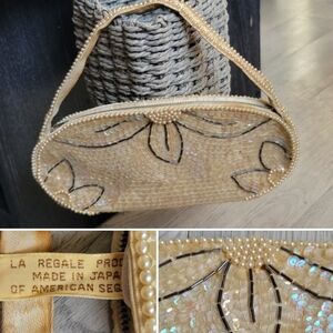 La Regale 1950s Pearlescent Sequined Vintage Clutch Bag with Zipper, 7" x 9"